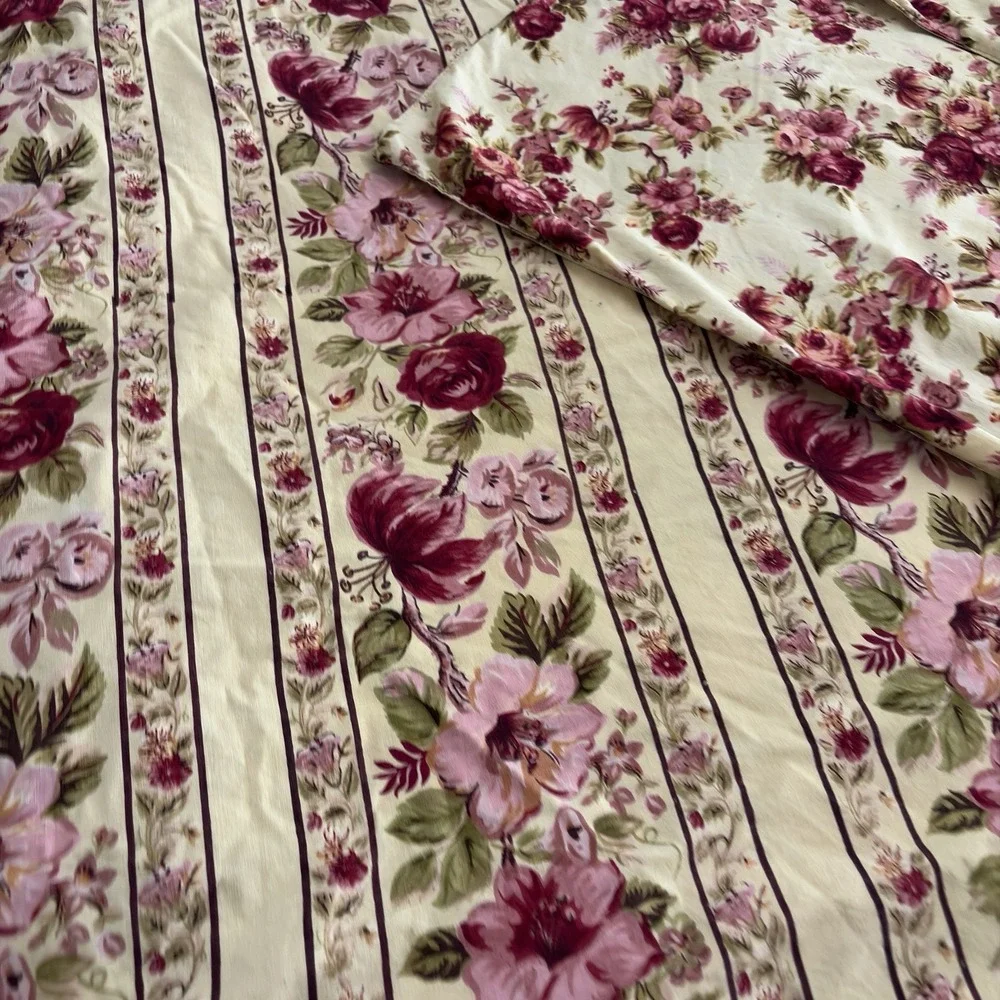 Vtg April Cornell Full - Queen 100% Cotton Duvet Cover Roses Red Pink Cottage